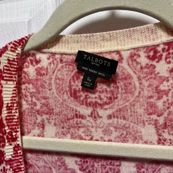 Talbots small merino wool red pattern cardigan - Picture 2 of 2